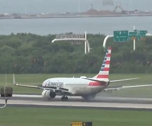  ترکیدن لاستیک هواپیمای امریکن ایرلاینز پیش از برخاستن از فرودگاه