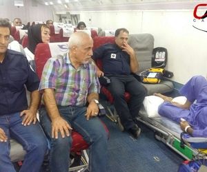 انتقال بیمار ۴۲ ساله از بندرعباس به تهران جهت عمل جراحی اورژانسی مبتلا  به سکته قلبی وسیع و بیماری حاد ریوی و مشکلات حاد کلیوی توسط تیم پزشکی هوائی به سرپرستی دکتر سعادت با همکاری شرکت هواپیمائی یاس