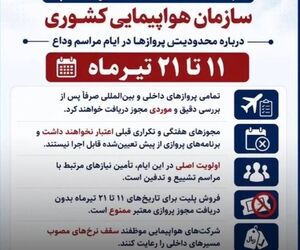محدودیت پروازهای داخلی و بین‌المللی از ۱۱ تا ۲۱ تیرماه