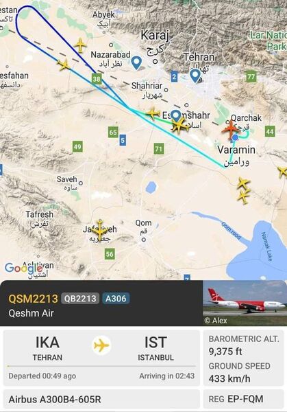 بازگشت پرواز تهران به استانبول قشم ایر