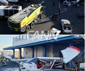 برخورد هواپیمای سبک با ساختمان جانبی فرودگاه