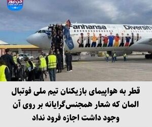 قطر به هواپیمای بازیکنان تیم ملی فوتبال المان که شعار همجنس‌گرایانه بر روی آن وجود داشت اجازه فرود نداد