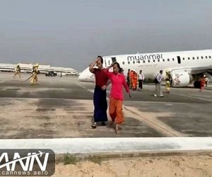 فرود اضطراری امبرائر ۱۹۰ خطوط هوایی میانمار به علت مشکل در ارابه های فرود هواپیما