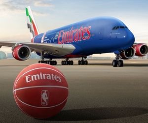 امارات با رنگ‌آمیزی جدید ایرباس A380، به استقبال فصل جدید بازی‌های NBA می‌رود +عکس